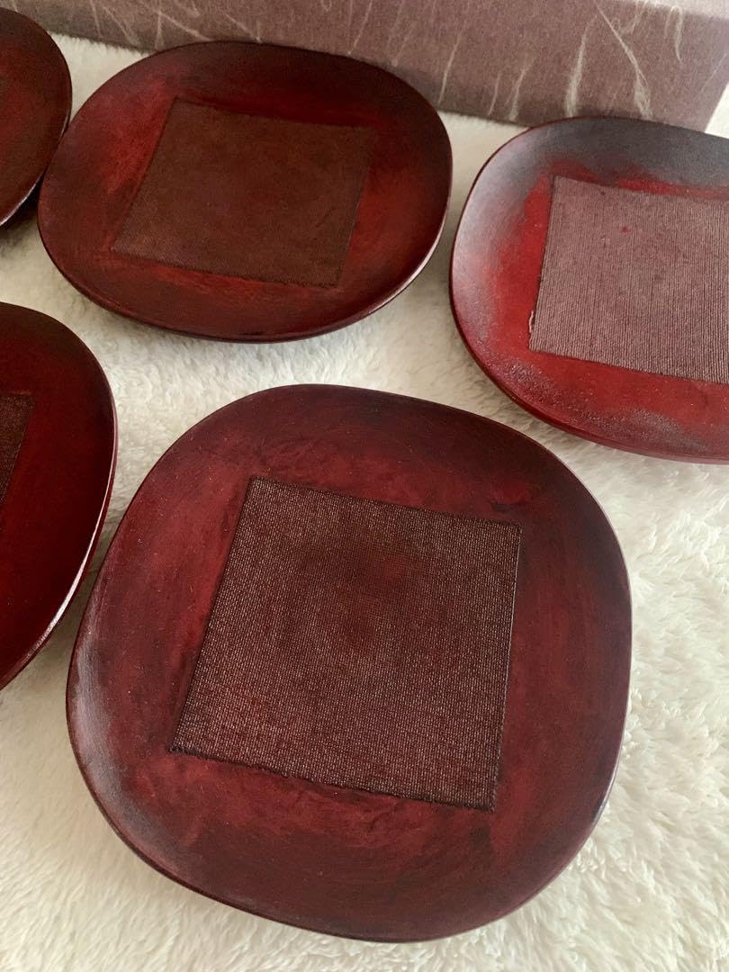 Amazon.co.jp: 会津塗り 布着せ塗り 漆器 5枚セット 紅布着 隅丸皿